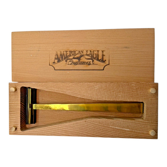 VTG 1980's Solid Brass Shaving Razor American Eagle Outfitters w/ Wood Box Case - Picture 8 of 10